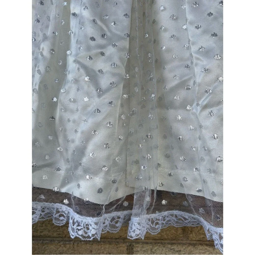 Vintage Amy Too! Byer California Girls' White Silver Satin Lace Dress Size 8